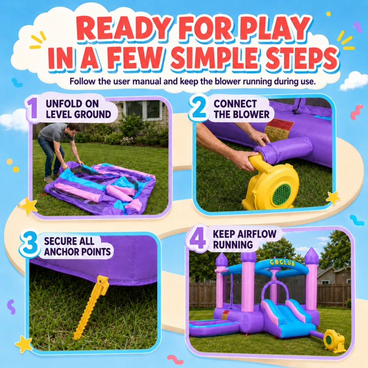 SHINPT Inflatable Bounce House for Kids, 6-in-1 Bounce House w/480W Air Blower, Indoor Outdoor Bouncy Castle Jump House w/Slide, Crawl-Thru Door & Net, Dartboard, Basketball Hoop, Football Goal