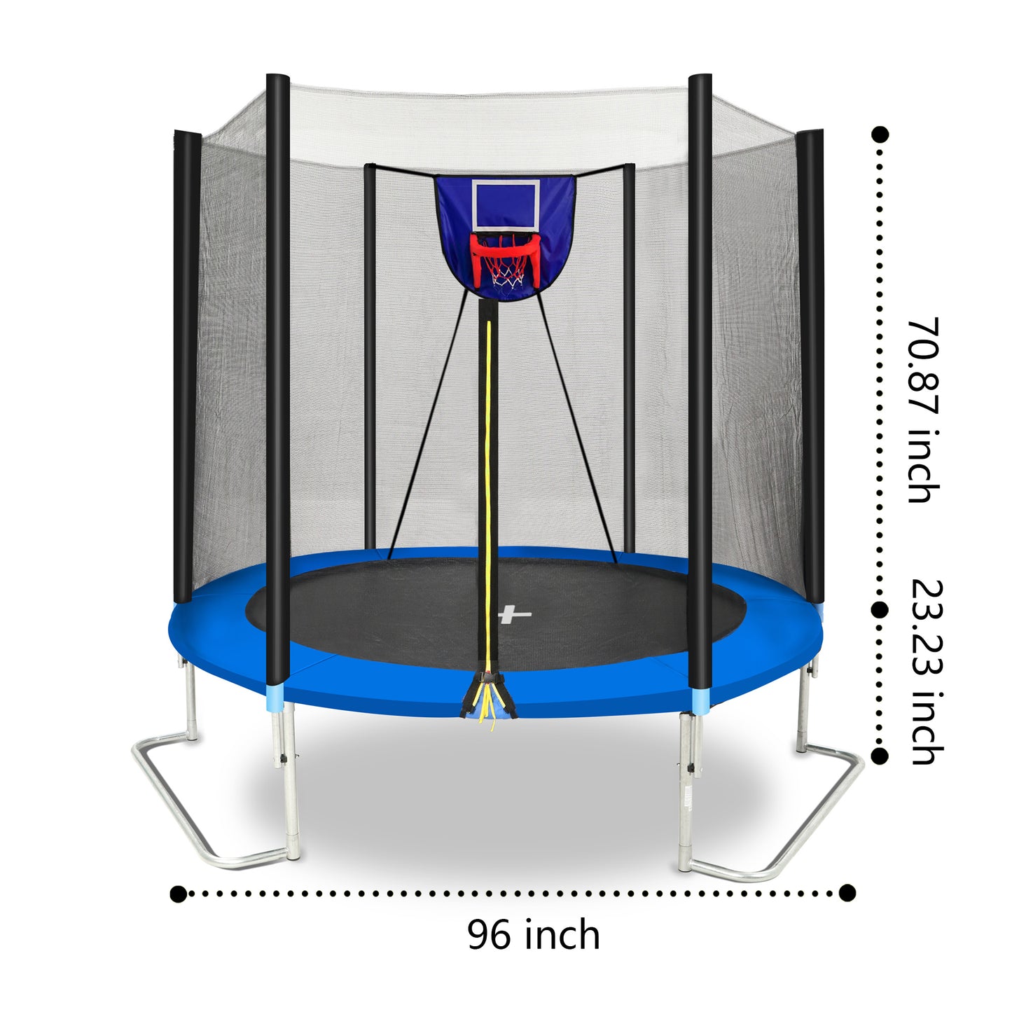 SHINPT 8FT Trampoline with Basketball Hoop & Safety Enclosure Net - Outdoor Fitness Trampoline for Kids, Adults, Backyard, Park (Blue, Includes Inflator)