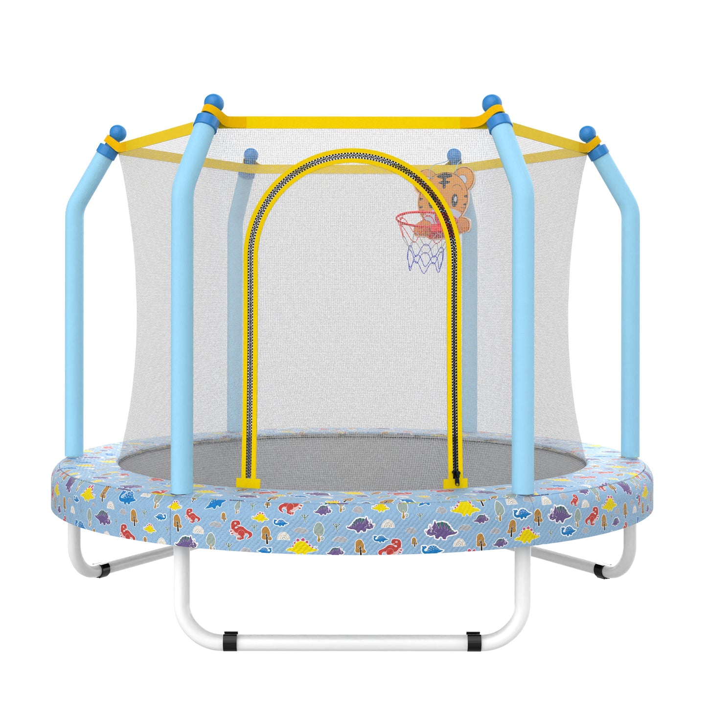 55" Toddler Trampoline with Basketball Hoop, Shinpt Mini Trampoline for Kids, Recreational Trampoline for Birthday Gift, Outdoor Trampoline with Enclosure Net, Round Trampoline Backyard, Indoor