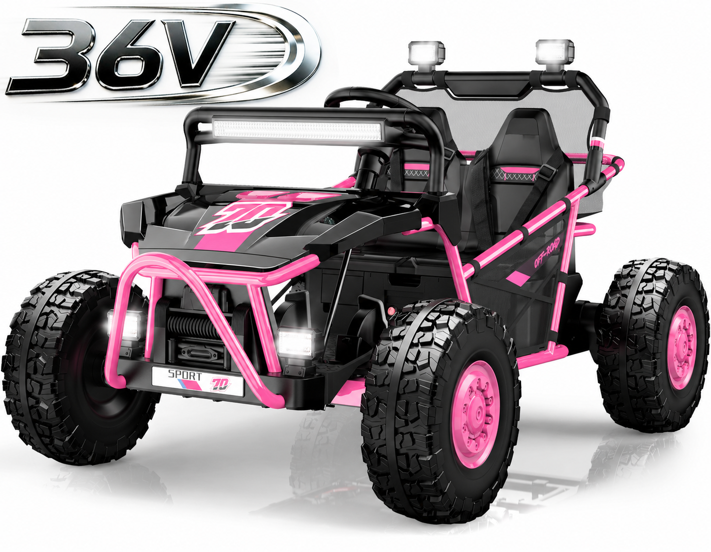SHINPT 36V Kids Ride On Car, 2 Seater Electric Ride On Car for Big Kids 6-12, 2x250W Motor, 14" EVA Tires, Metal Frame, Bluetooth Music, FM Radio, Rear Suspension, LED Lights, Storage Box, 8.7 MPH