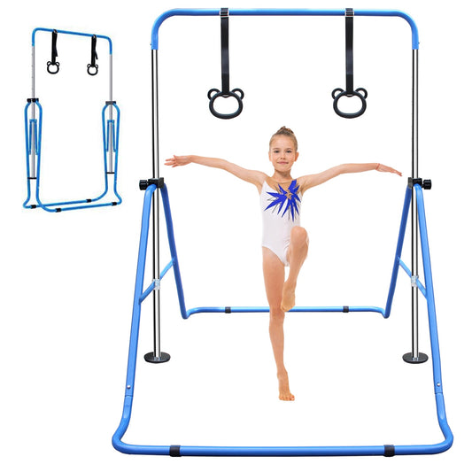 Gymnastics Bar for Kids Ages 6-12, SHINPT Foldable Junior Training Bar with 4 Adjustable Height, Junior Expandable Horizontal Monkey Bar for Indoor/Outdoor, Gymnastics Equipment w/110Lbs Capacity