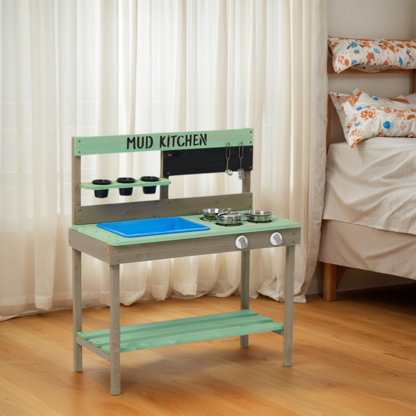 Kids Kitchen Playset, SHINPT Wooden Toy Kitchen with Water Play Set & Cooking Knobs, Indoor/Outdoor Realistic Toddler Kitchen Play Set for Kids Ages 3+ Year, Birthday Gift for Boys and Grils, Green