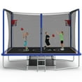 BTMWAY 8 ×12 ft Rectangle Trampoline for Kids and Adult, Rectangular trampoline with 2 Basketball Hoops, Outdoor Big Trampoline with 360 Degree Safety Net, Square Trampoline with 4 W-Legs