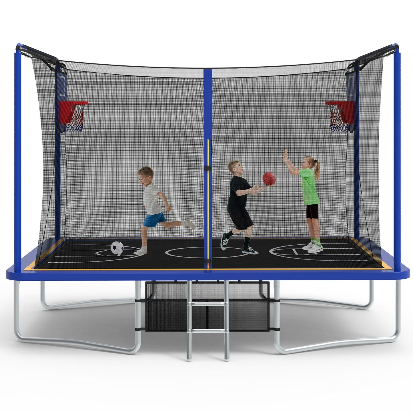 SHINPT 8 ×12 ft Rectangle Trampoline for Kids and Adult, Rectangular trampoline with 2 Basketball Hoops, Outdoor Big Trampoline with 360 Degree Safety Net, Square Trampoline with 4 W-Legs