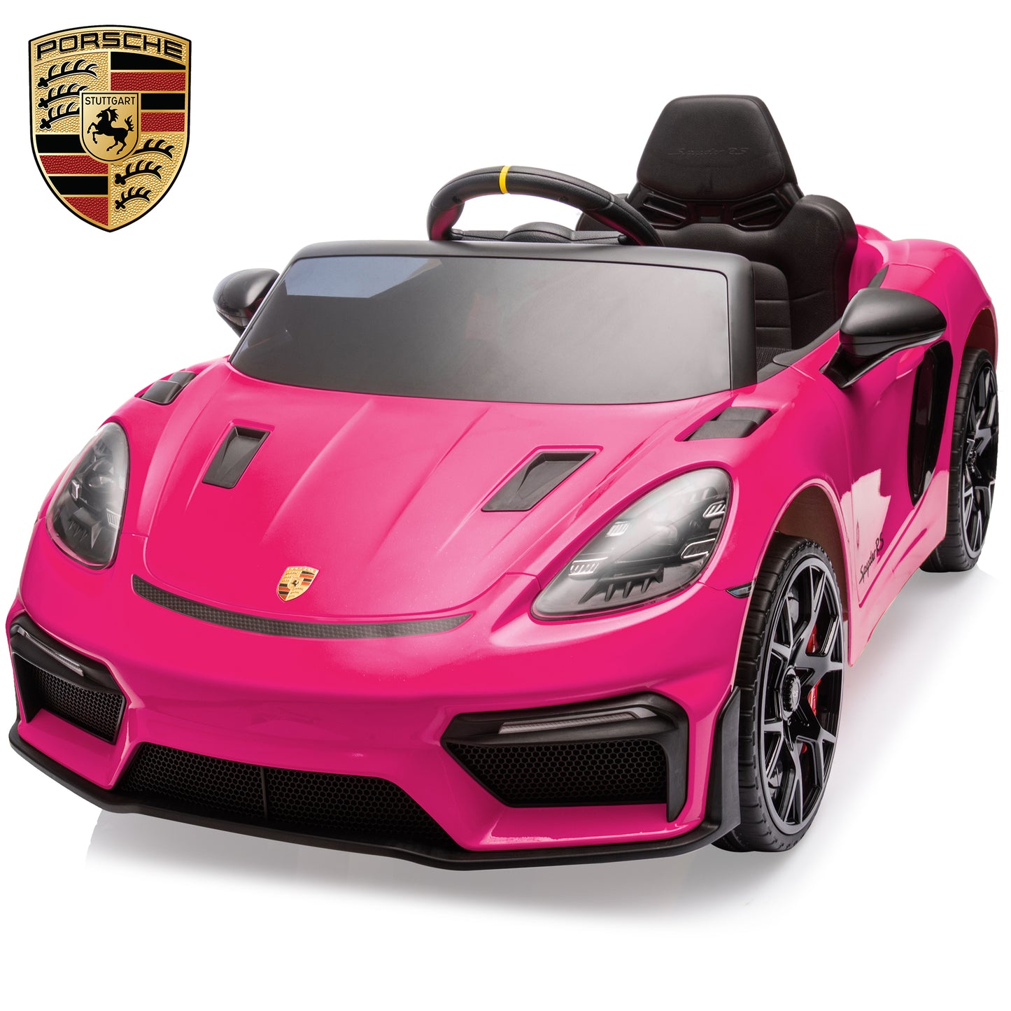 Electric Ride On Car, SHINPT Licensed Porsche Kids Electric Car with 2.4G Parent Remote Control & Bluetooth, 12V 2WD Toddler Ride On Toy 3 Speeds LED Lights Black for Kids Ages 3-5, Backyard Play