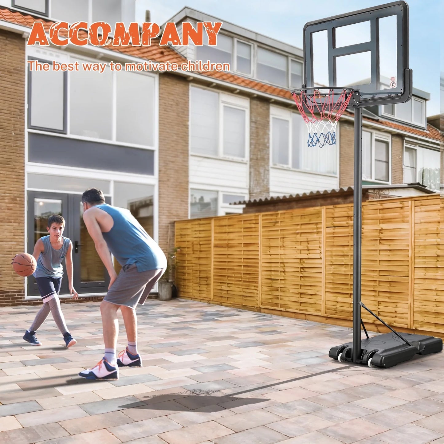 4.9-10FT Height Adjustable Basketball Hoop Outdoor/Indoor, SHINPT Portable Basketball Hoop with Wheels for Kids and Adults, Basketball Hoop with 44 inch Backboard for Backyard, Black Play Equipment