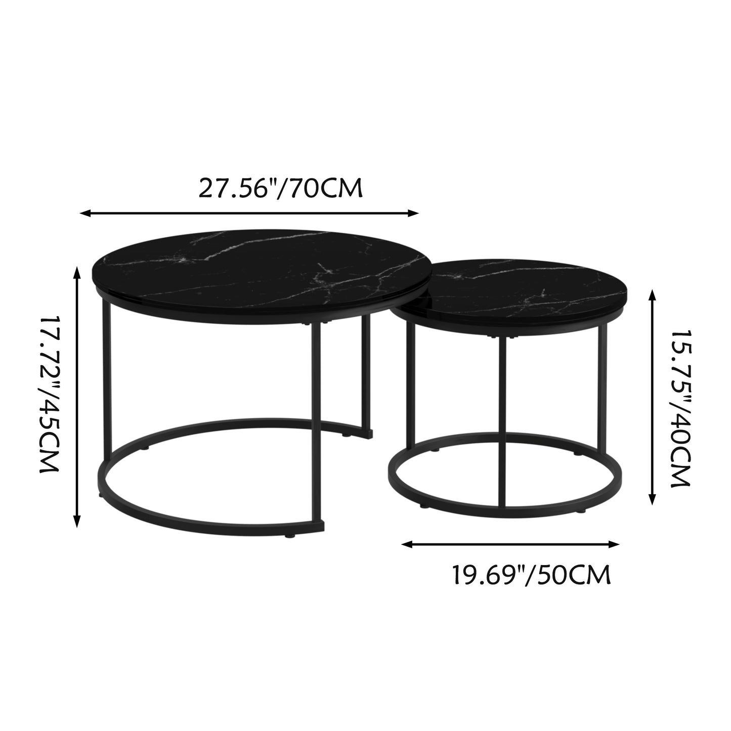 Nesting Coffee Table Set of 2, SHINPT Circle Coffee Table with Sturdy Metal Frame, Round Coffee Table and End Table Set, Mid Century Modern Coffee Table for Living Room, Bedroom, Balcony, Yard