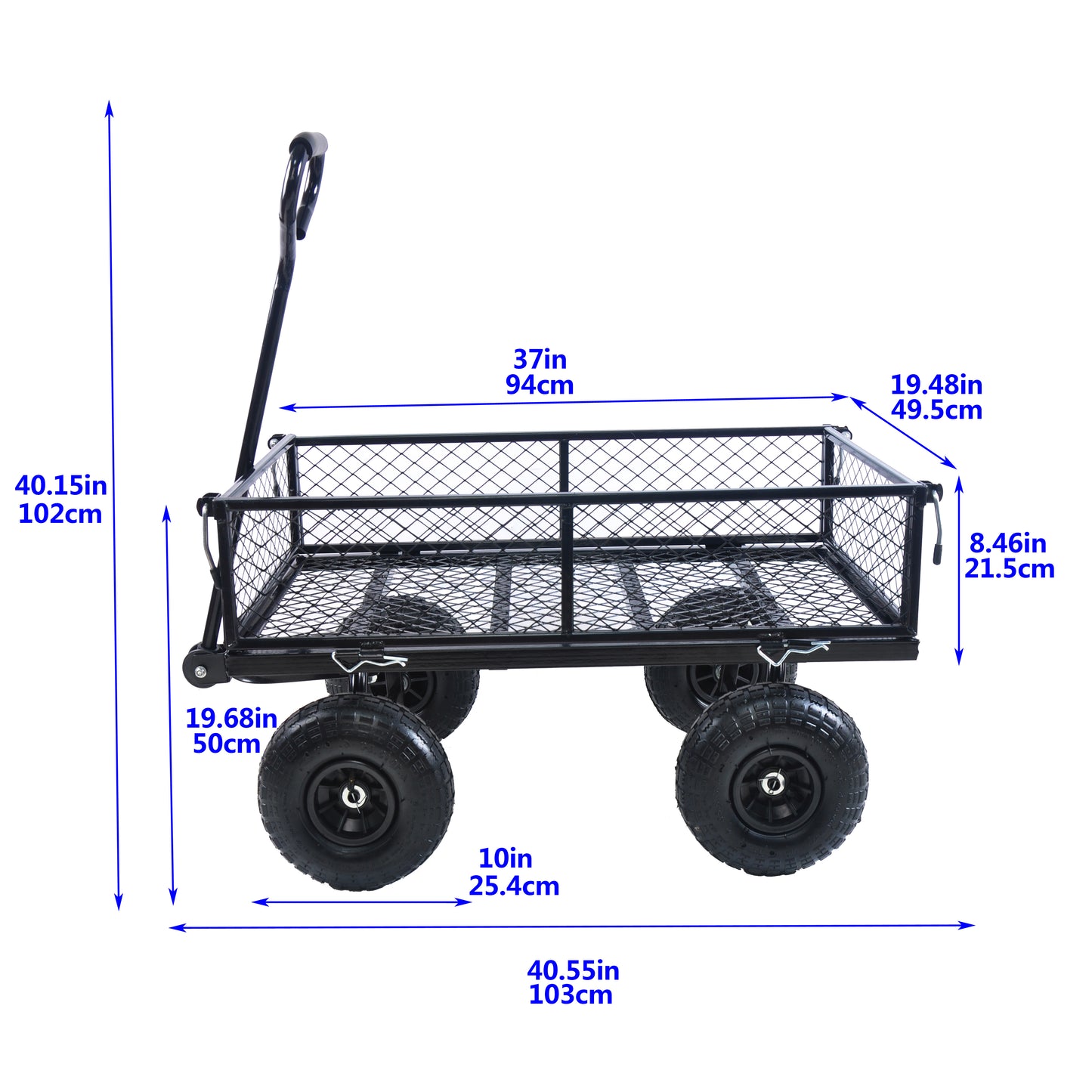 Outdoor Gardening Cart with Inflatable Tires, SHINPT Garden Cart and Wagon Heavy Duty, Outdoor Gardening Cart with 180-Degree Steering Range Handle, Yard Cart and Wagon for Garden, Backyard, Lawn
