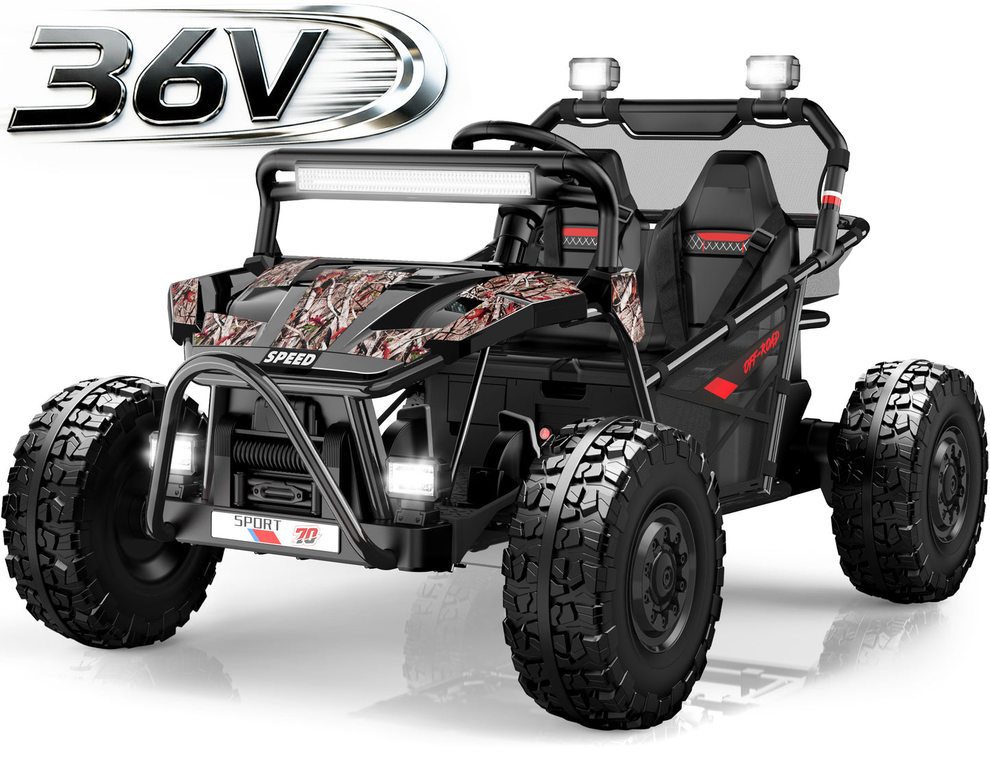 SHINPT 36V Kids Ride On Car, 2 Seater Electric Ride On Car for Big Kids 6-12, 2x250W Motor, 14" EVA Tires, Metal Frame, Bluetooth Music, FM Radio, Rear Suspension, LED Lights, Storage Box, 8.7 MPH
