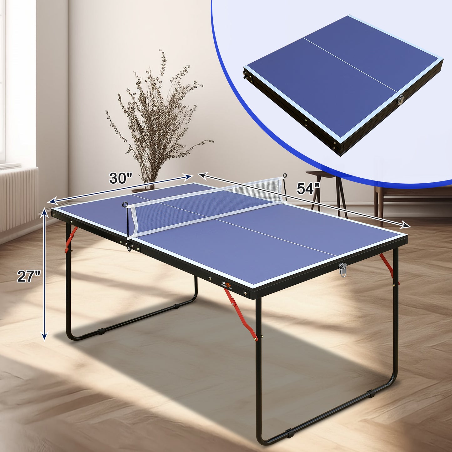 4FT Outdoor Table Tennis Table, SHINPT Mini Ping Pong Table with Net, Foldable Ping Pong Table with 2 Paddles and 3 Balls, Folding Game Table for Indoor/Outdoor, Table Game for Adults for Backyard