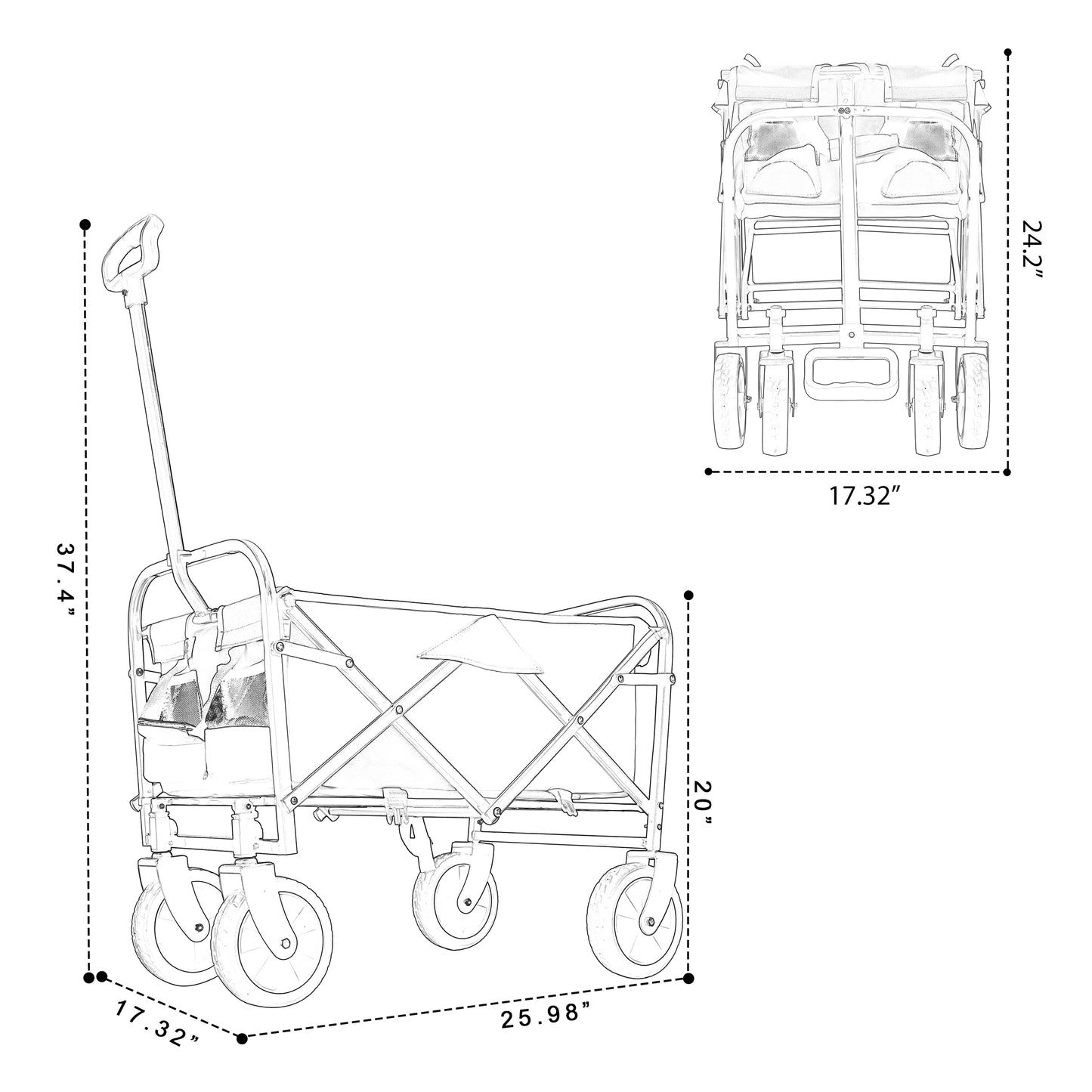 Collapsible Wagon with Wheels, SHINPT Foldable Shopping Cart with Strapping System, Folding Wagon for Camping, Shopping, Sports, Gardeing, Fishing, Grocery Cart with 360 Degree Rotating Wheels