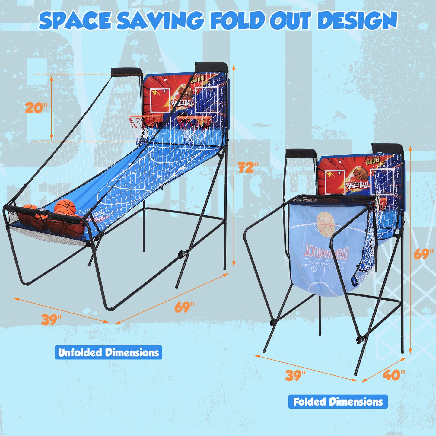 Arcade Basketball Game Dual Shoot, SHINPT Indoor Basketball Game for Kids and Adults, Arcade Basketball Hoop with Steel Frame and Backboard, Basketball Arcade Game for Gameroom with 6 Basketballs