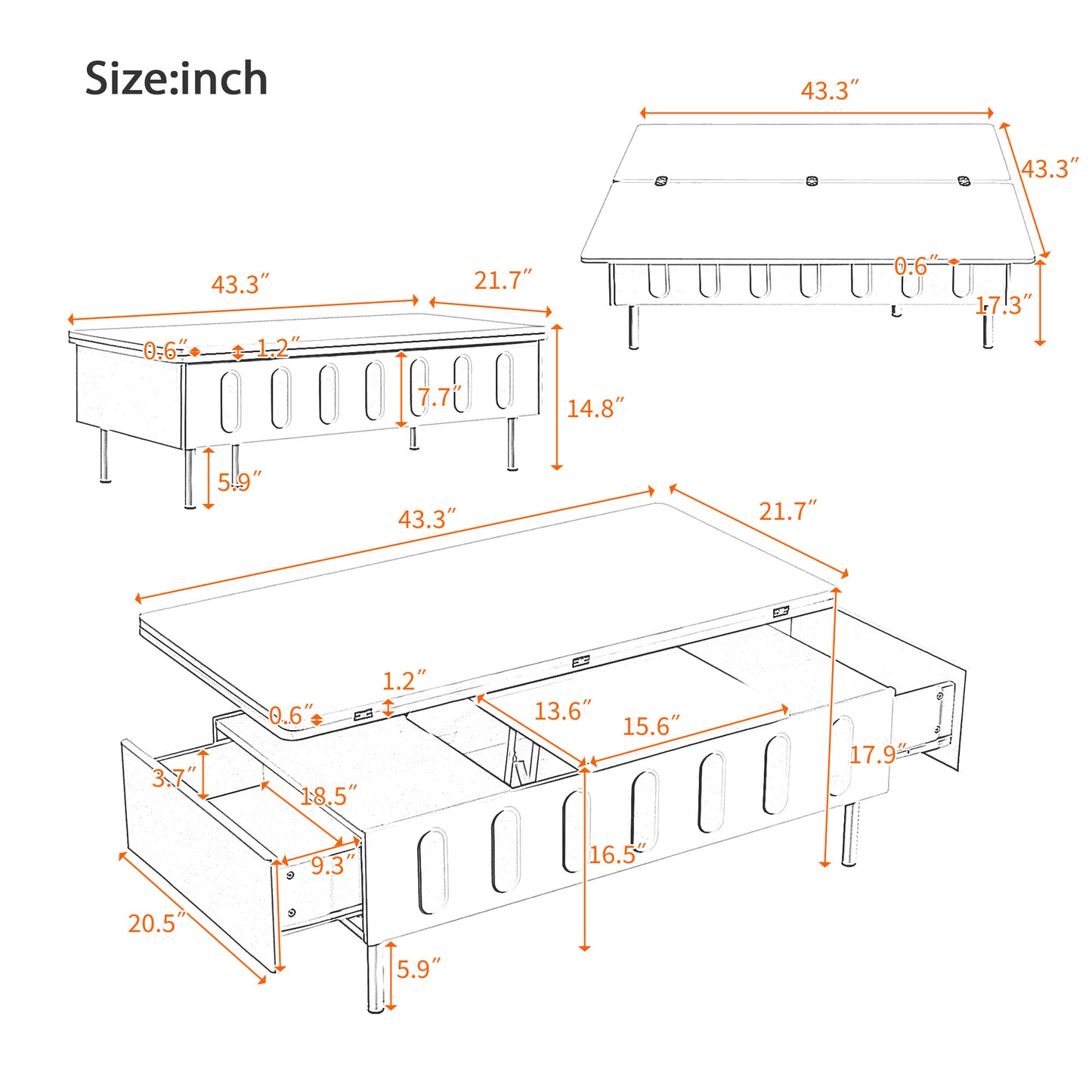 Lift Top Coffee Table with Drawers, SHINPT Extendable Coffee Table with Foldable Top, Multi-Functional Rectangle Coffee Table with Hidden Storage, Coffee Table with Lift Top for Living Room, Study