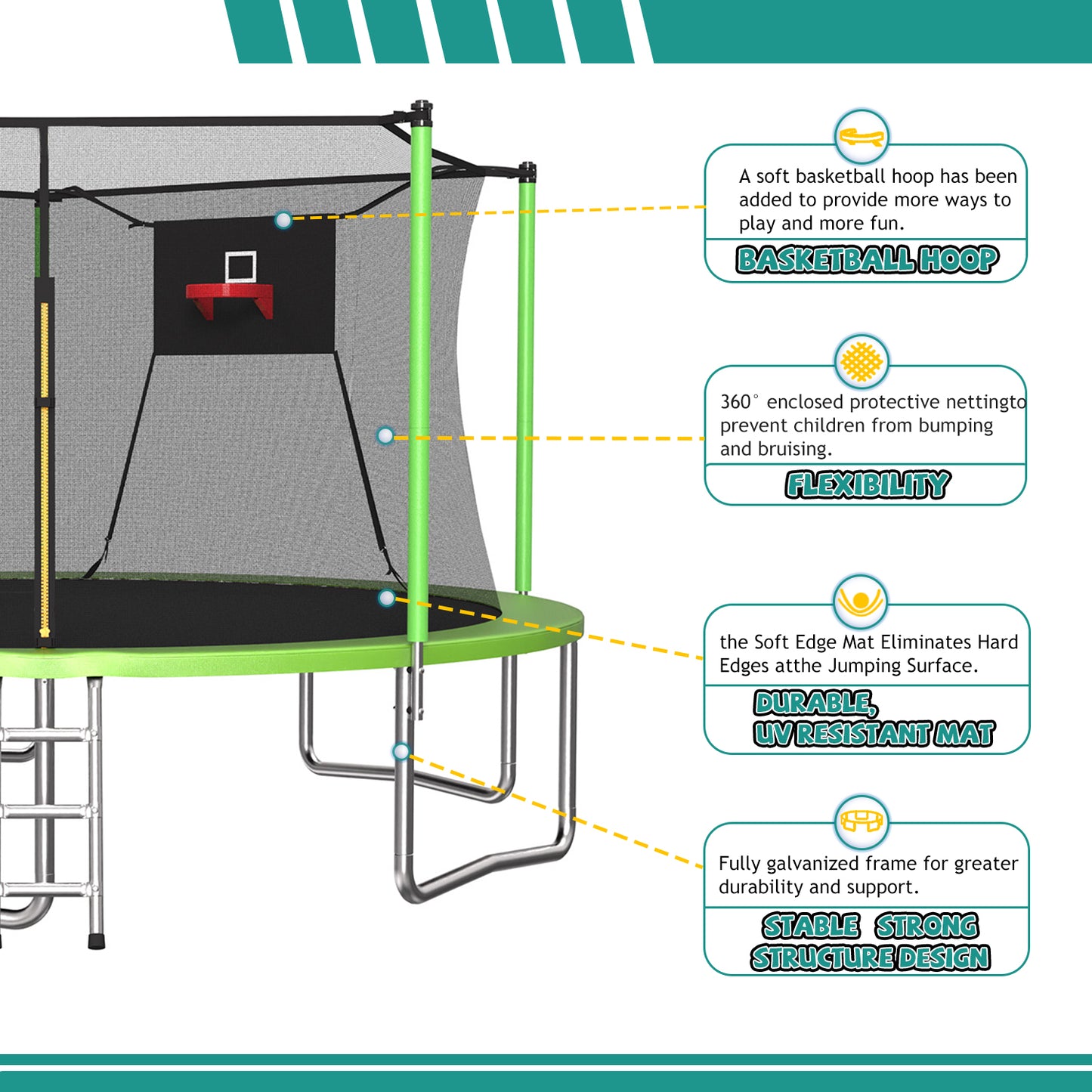 SHINPT 14ft Outdoor Trampoline for Kids, Big Trampoline with Basketball Hoop and Ladder, Heavy Duty Trampoline with Net Meets ASTM Standard, Backyard Trampoline for Adult, Large Trampoline for Gift