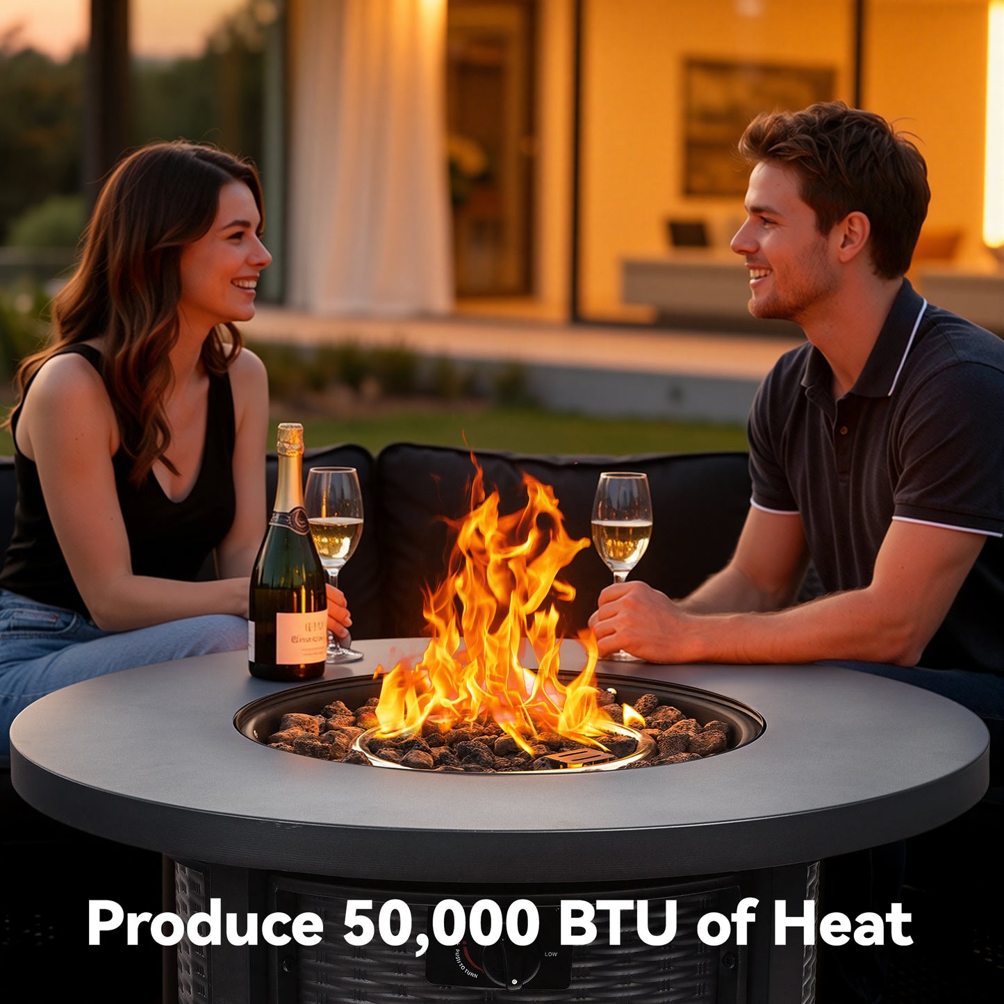 32" Propane Fire Pit Table, SHINPT 50000 BTU Outdoor Fire Pit with Lid and Lava Rock, Outdoor Fire Table for Backyard, Garden, Gas Fire Pit for Outside, Patio, Add Ambience to Gatherings