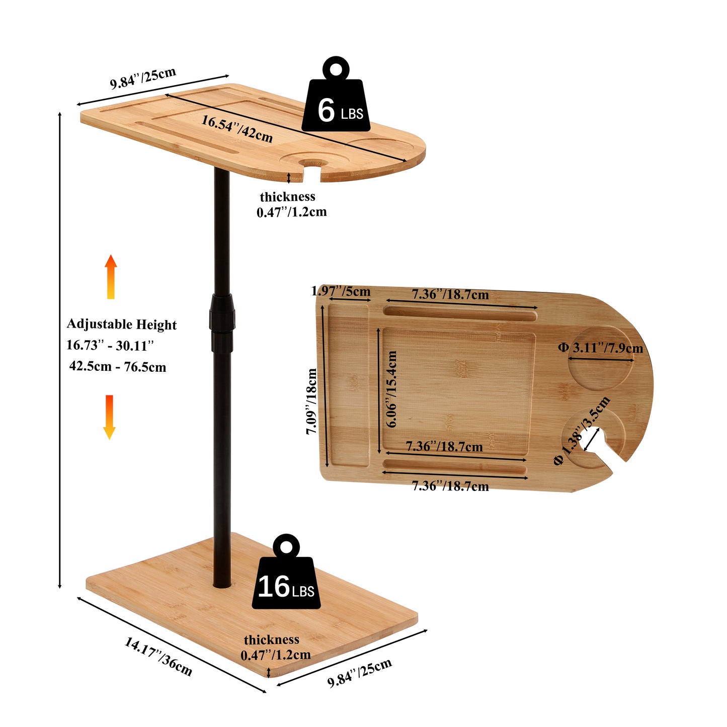 Couch Tray Table with Height Adjustable, SHINPT Narrow Side Table with Slots,Side Table for Small Spaces, End Table for Living Room, Bedroom, Balcony, Couch Cup Holder Tray, Best Gift for Family