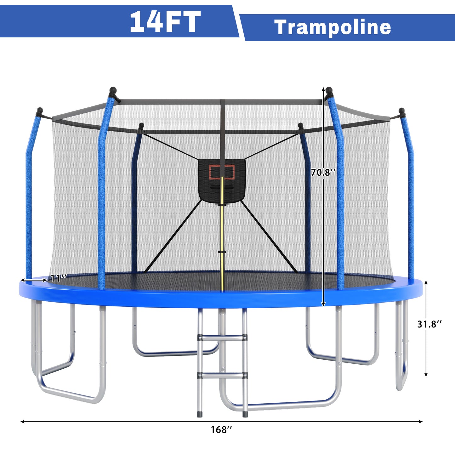 14FT Outdoor Recreational Trampoine for Kids and Adults, SHINPT Large Trampoline with Lights and Basketball Hoop, Heavy Duty Trampoline with 1500lbs Capacity, 14FT Big Trampoline for Backyard, Lawn
