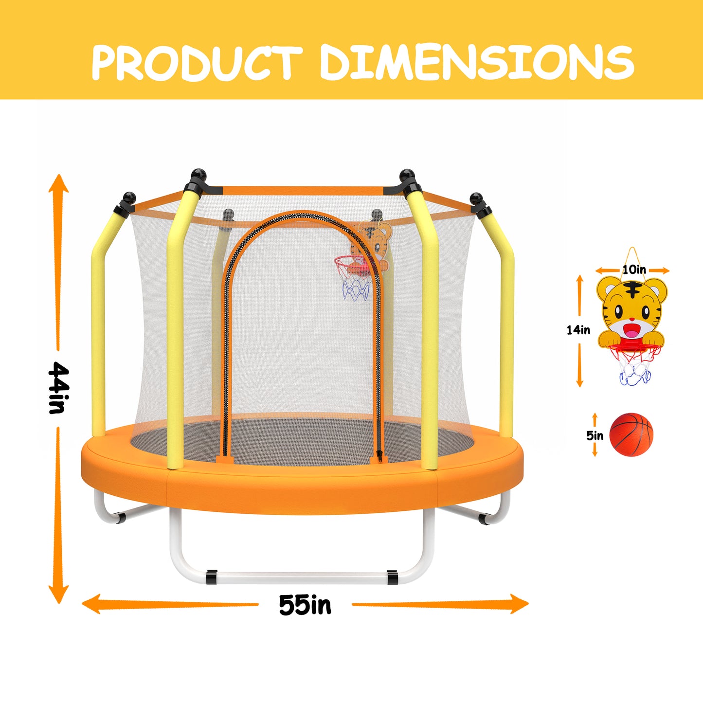 SHINPT 55" Kids Trampoline With Basketball Hoop – Indoor/Outdoor Toddler Trampoline Featuring Safety Handle, Durable PP Mat, And Adjustable Basketball Hoop For Backyard, Patio, Garden