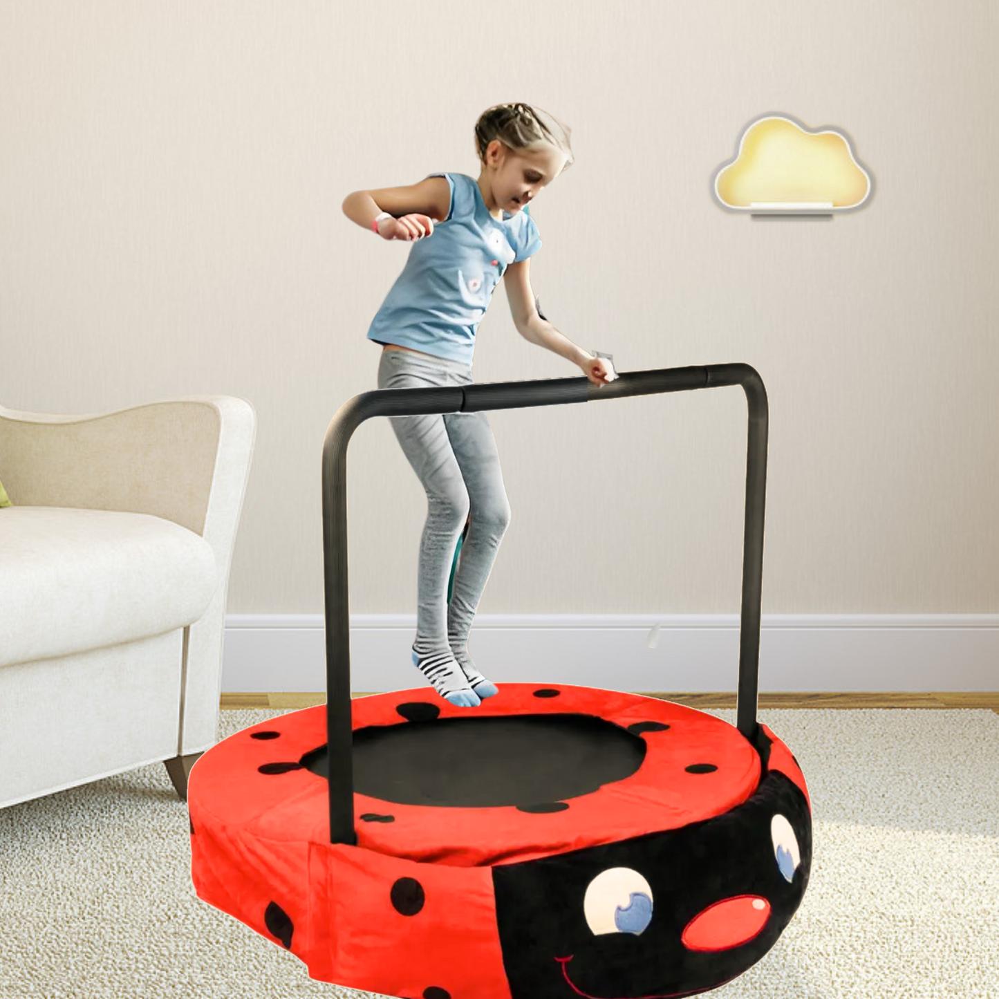 36" Mini Trampoline for Kids Ages 3-7, Toddler Trampoline with Foam Handle for Indoor & Outdoor, SHINPT Kids Trampoline for Boys&Girls, Ladybug Black and Red Foldable Iron Tube for Backyard, Patio