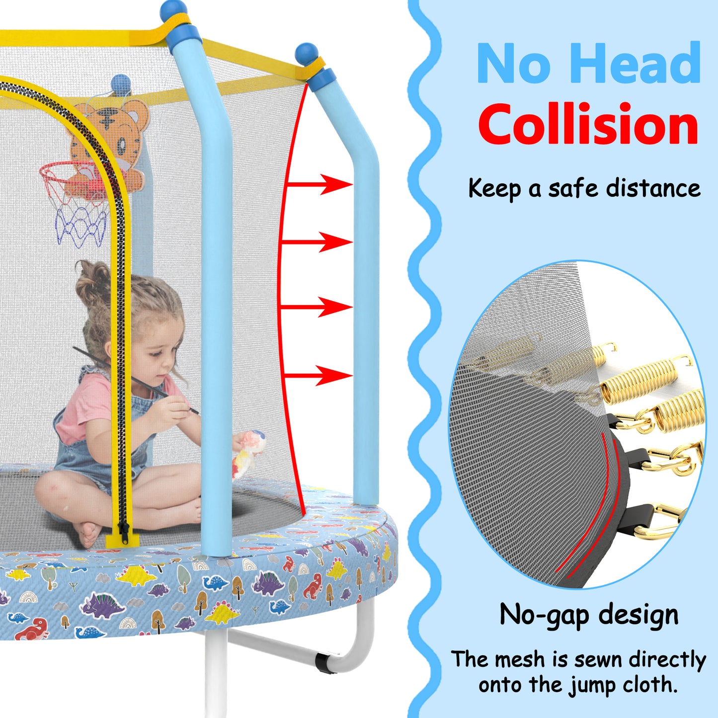 SHINPT 55" Kids Trampoline With Basketball Hoop – Indoor/Outdoor Toddler Trampoline Featuring Safety Handle, Durable PP Mat, And Adjustable Basketball Hoop For Backyard, Patio, Garden