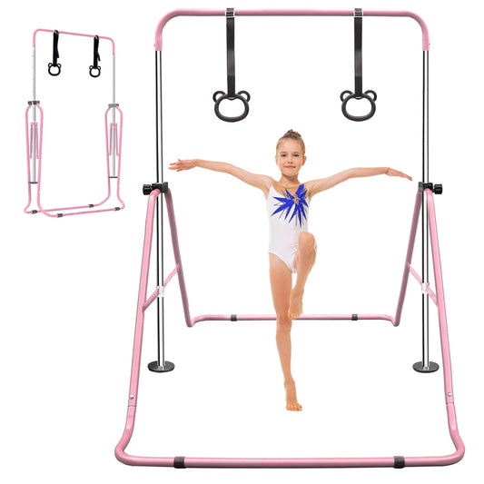 Gymnastics Bar for Kids Ages 6-12, SHINPT Foldable Junior Training Bar with 4 Adjustable Height, Junior Expandable Horizontal Monkey Bar for Indoor/Outdoor, Gymnastics Equipment w/110Lbs Capacity