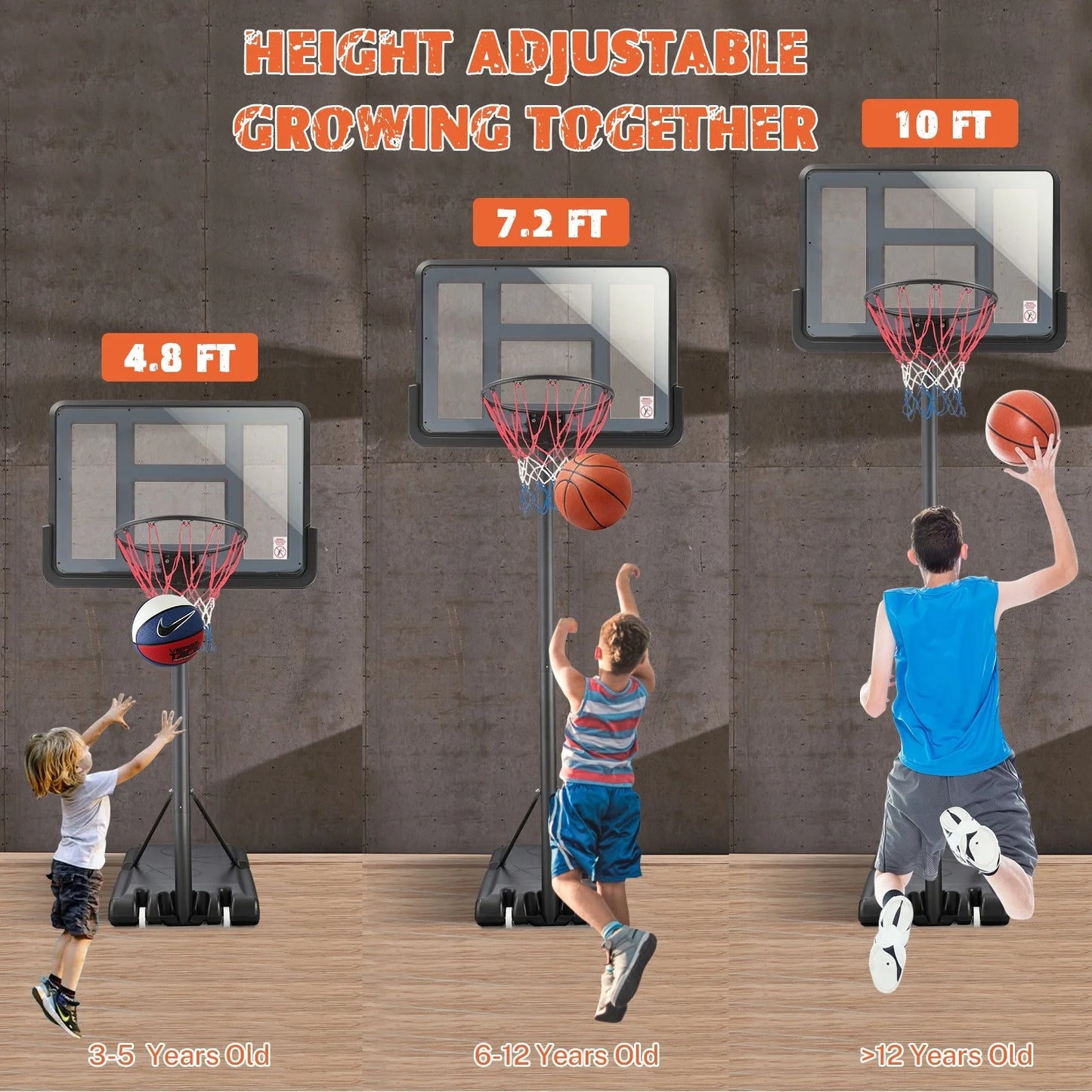 4.9-10FT Height Adjustable Basketball Hoop Outdoor/Indoor, SHINPT Portable Basketball Hoop with Wheels for Kids and Adults, Basketball Hoop with 44 inch Backboard for Backyard, Black Play Equipment
