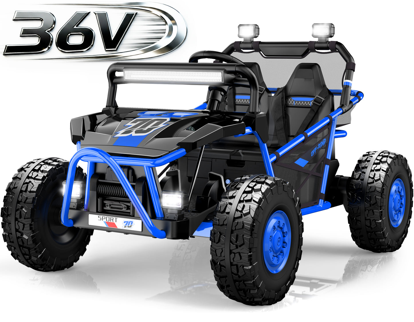 SHINPT 36V Kids Ride On Car, 2 Seater Electric Ride On Car for Big Kids 6-12, 2x250W Motor, 14" EVA Tires, Metal Frame, Bluetooth Music, FM Radio, Rear Suspension, LED Lights, Storage Box, 8.7 MPH
