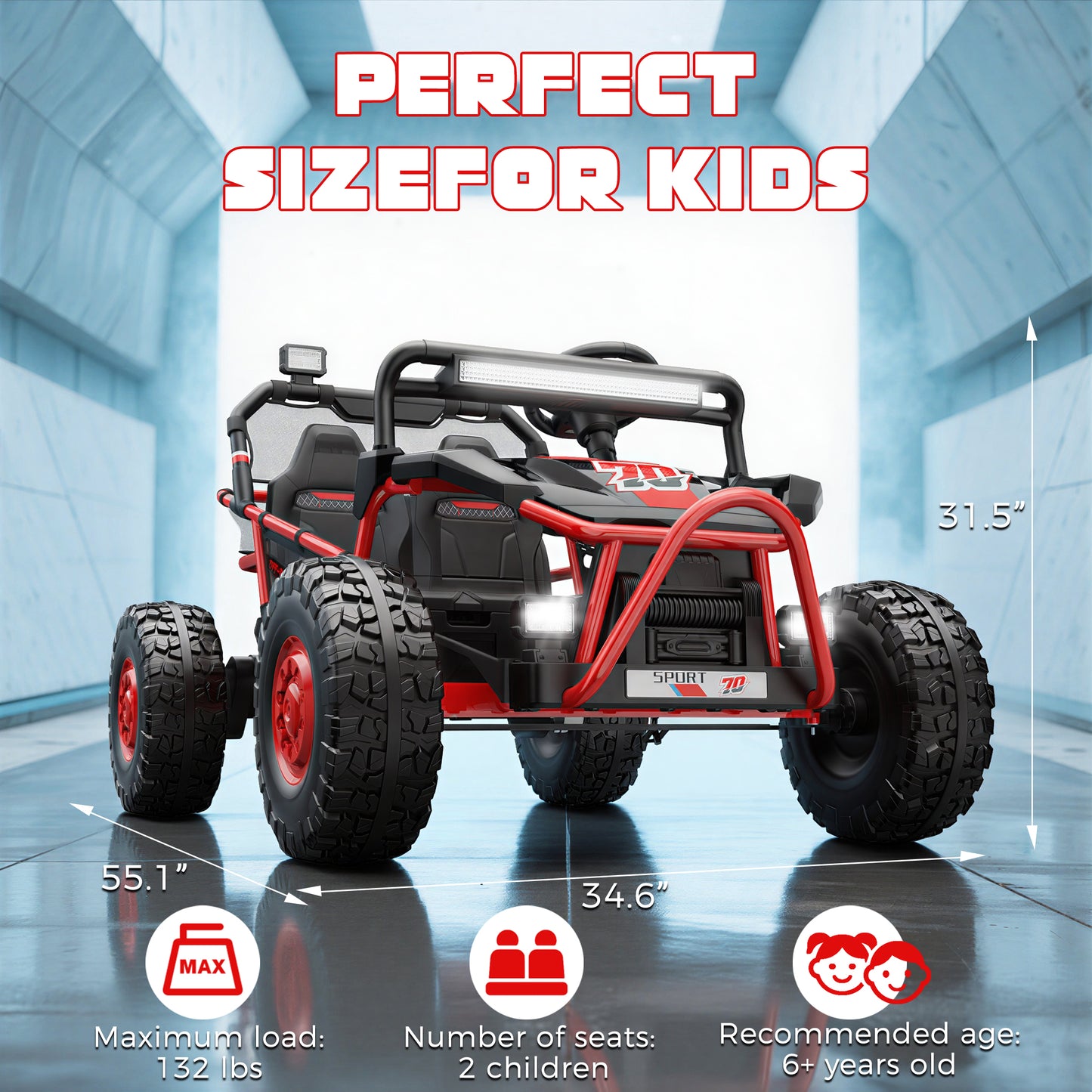 SHINPT 36V Kids Ride On Car, 2 Seater Electric Ride On Car for Big Kids 6-12, 2x250W Motor, 14" EVA Tires, Metal Frame, Bluetooth Music, FM Radio, Rear Suspension, LED Lights, Storage Box, 8.7 MPH