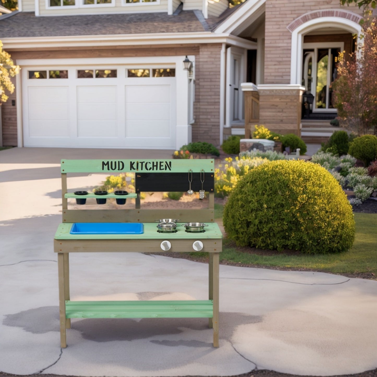 Kids Kitchen Playset, SHINPT Wooden Toy Kitchen with Water Play Set & Cooking Knobs, Indoor/Outdoor Realistic Toddler Kitchen Play Set for Kids Ages 3+ Year, Birthday Gift for Boys and Grils, Green