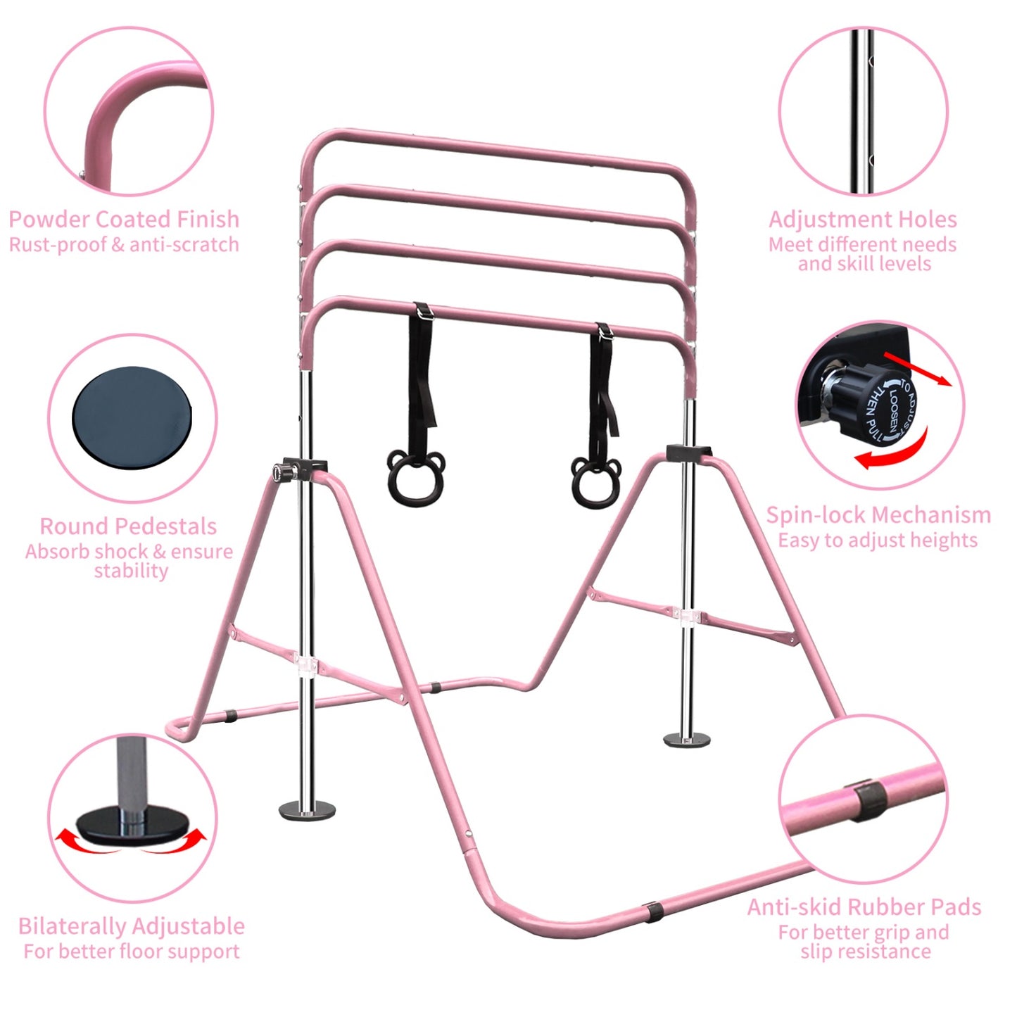 Gymnastics Bar for Kids Ages 6-12, SHINPT Foldable Junior Training Bar with 4 Adjustable Height, Junior Expandable Horizontal Monkey Bar for Indoor/Outdoor, Gymnastics Equipment w/110Lbs Capacity
