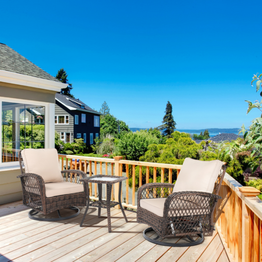 Outdoor Swivel Glider Rocking Chair Set with 360° Rotation, Patio Furniture Set with All-Weather PE Rattan & Plush Cushions for Patio, Porch, Deck