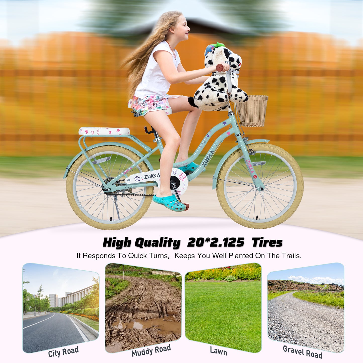 20 Inch Girls Bike for 7-10 Years Old Kids, SHINPT Kids Bicycle with Basket & Lightweight, Comfortable City Bikes with Rear Rack and Basket, Green