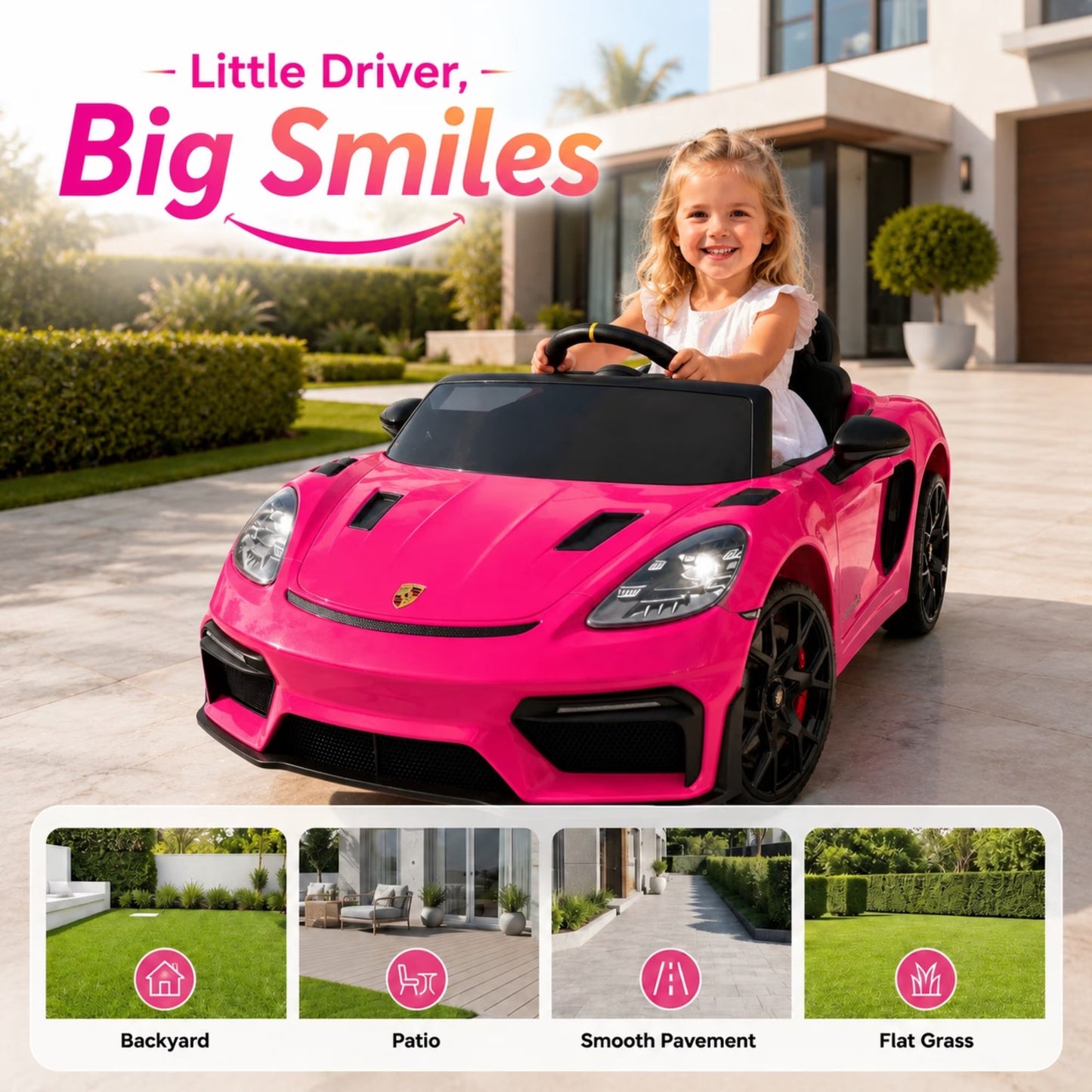 SHINPT Electric Ride On Car, Licensed Porsche Kids Electric Car with 2.4G Parent Remote Control & Bluetooth, 12V 2WD Toddler Ride On Toy 3 Speeds LED Lights Black for Kids Ages 3-5, Backyard Play