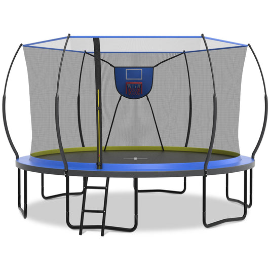 BTMWAY 14ft Trampoline Outdoor, big trampoline with 360° Safety Net, Heavy Duty Trampoline for Kids and Adults, Kids Trampoline with 6 Curved Poles, Play Ground Outdoor, In Ground Trampoline