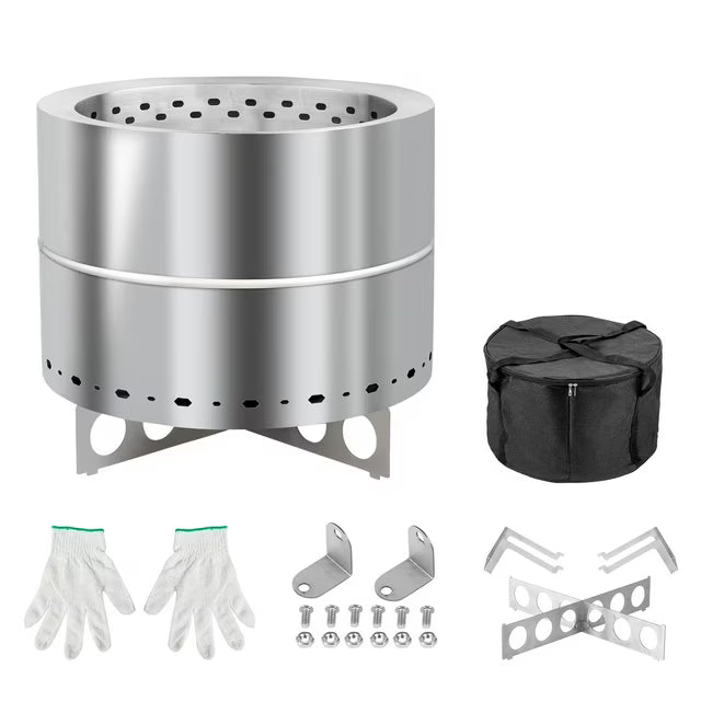 SHINPT 19.3 x 19.3 x 16.7in Stainless Steel Smokeless Fire Pit with Carry Bag, Portable Wood Burning Fire Pit Tabletop for Outside Patio Camping and Bonfire, Silver