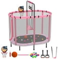 SHINPT 60" Toddler Trampoline Indoor, Mini Trampoline for Kids, Small Trampoline with Basketball Hoop and Swing,Baby Trampoline with Net, Kid Trampoline with Adjustable Gymnastics Bar