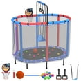 SHINPT 60" Toddler Trampoline Indoor, Mini Trampoline for Kids, Small Trampoline with Basketball Hoop and Swing,Baby Trampoline with Net, Kid Trampoline with Adjustable Gymnastics Bar