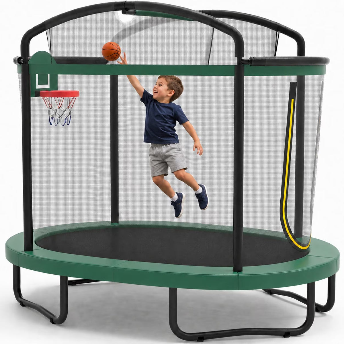 SHINPT 4×6FT Kids Trampoline with Basketball Hoop, SHINPT Indoor Trampoline with 770lbs Weight Capacity, 3-in-1 Trampoline Outdoor for Kids Aged 3+, Small Trampoline with Adjustable Gymnastics Bar