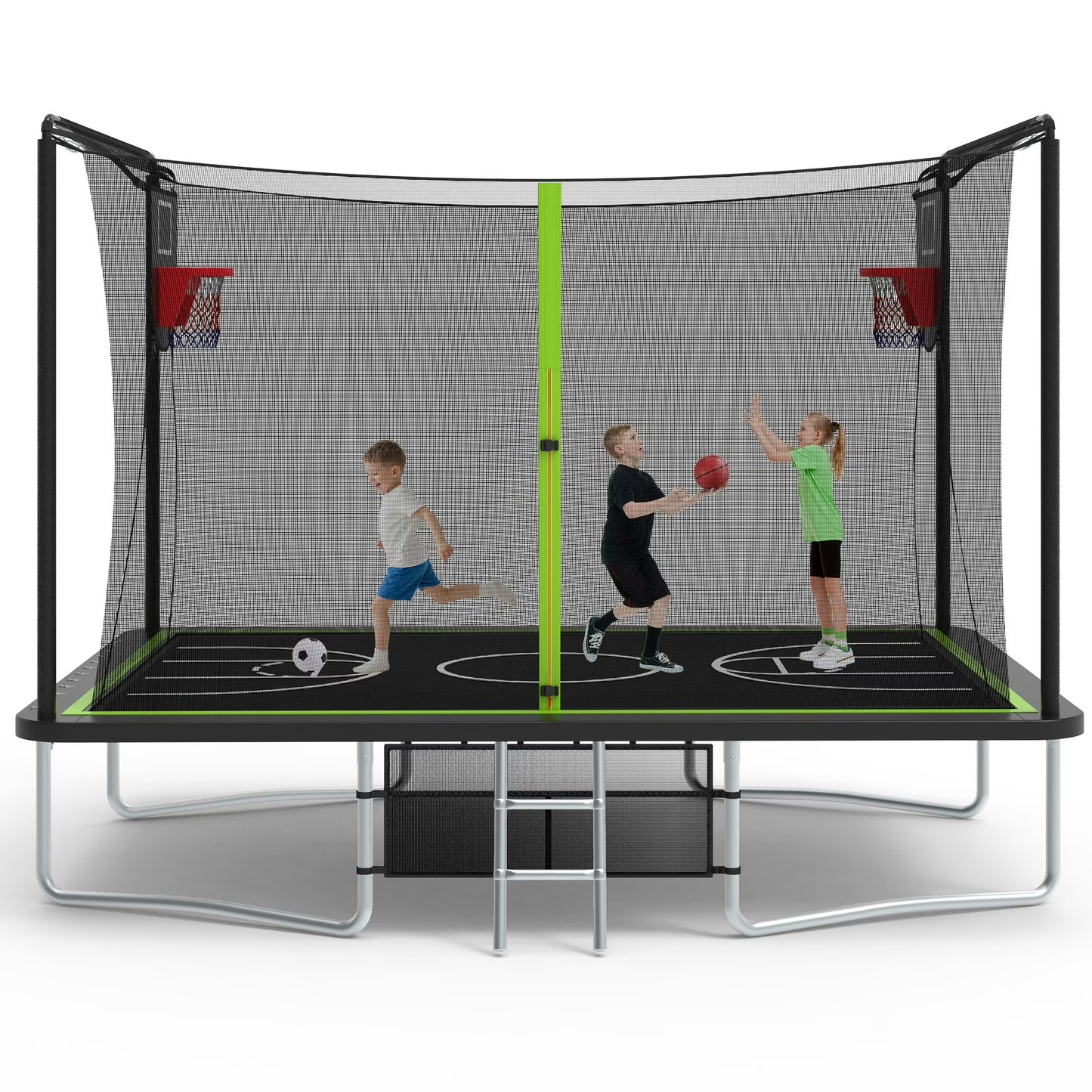 SHINPT 8 ×12 ft Rectangle Trampoline for Kids and Adult, Rectangular trampoline with 2 Basketball Hoops, Outdoor Big Trampoline with 360 Degree Safety Net, Square Trampoline with 4 W-Legs