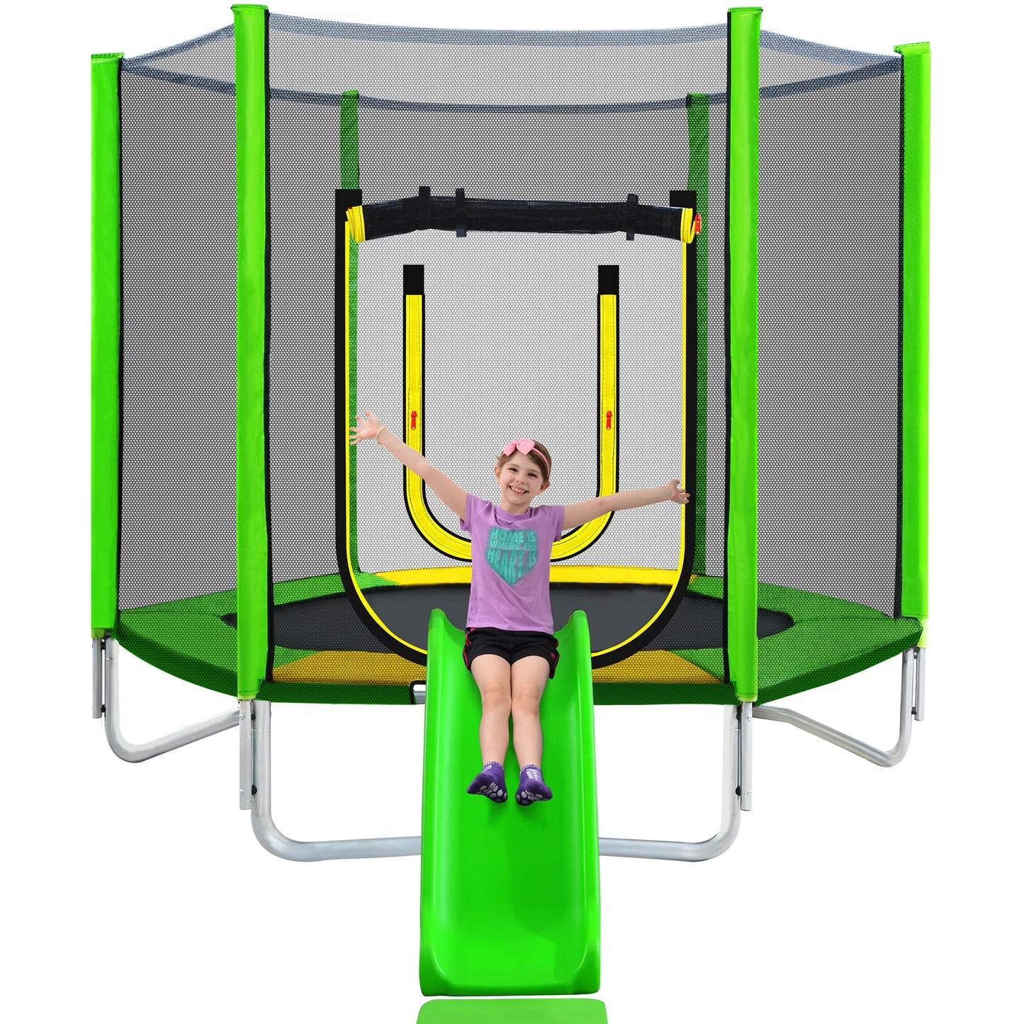 BTYMWAY 7ft Trampoline for Kids, Children's Trampoline Outdoor, Small Trampoline with Slide and Ladder, Recreational Trampoline for Backyard, Outside Toys for Kids with Safety Enclosure Net