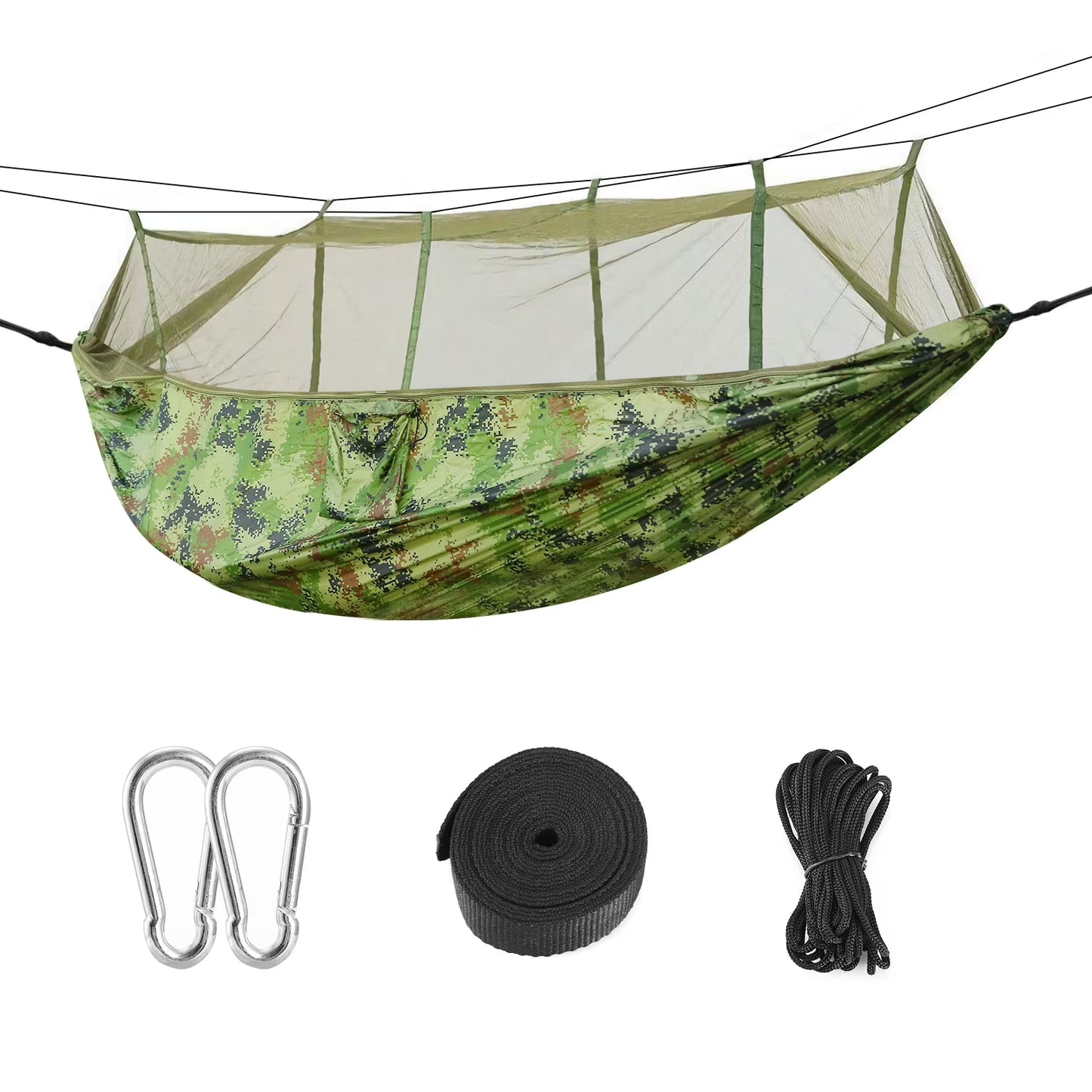 Camping Hammock, SHINPT Portable Double Hammock with Net, 600lbs Load 2 Persons Hammock Mosquito Net Outdoor Hiking Camping Hommock, Portable Nylon Swing Hanging Bed Strap Hook Carry Bag, Camouflage