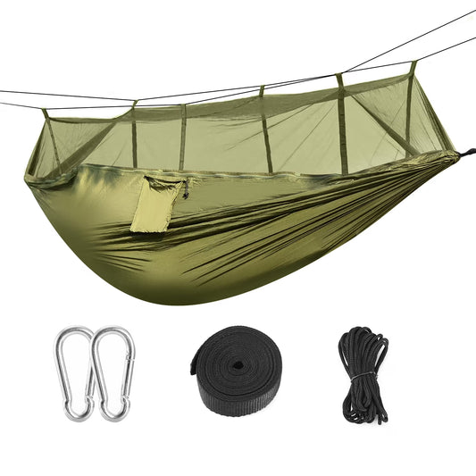 Camping Hammock, SHINPT Portable Double Hammock with Net, 600lbs Load 2 Persons Hammock Mosquito Net Outdoor Hiking Camping Hommock, Portable Nylon Swing Hanging Bed Strap Hook Carry Bag, Camouflage