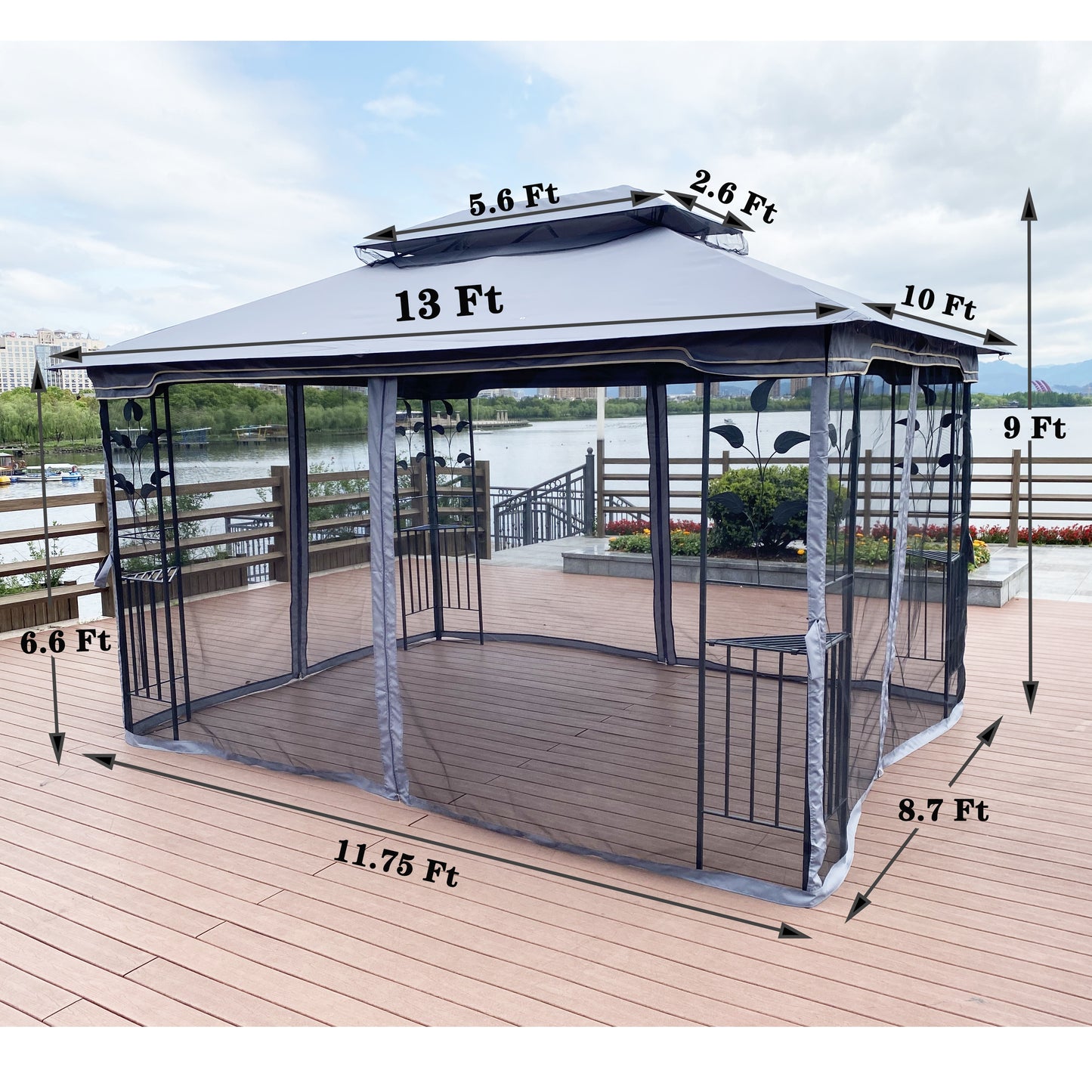 SHINPT 13'x10' Outdoor Patio Gazebo Canopy Tent with Ventilated Double Roof and Mosquito Net, Party Tent with Detachable Mesh Screen on All Sides, Suitable for Lawn, Garden, Backyard and Deck,Gray