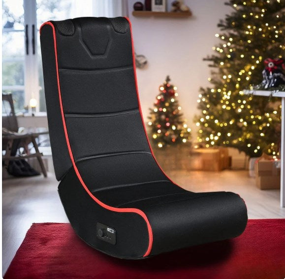 Shinpt Video Gaming Floor Chair with 2Pcs of onboard Speakers, Foldable Gaming Chair with Wireless Bluetooth, Bonded Faux Leather and Padded Backrest for Kids and Teens, Black and Red