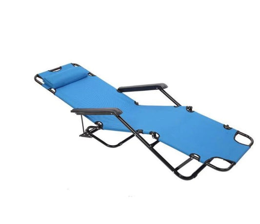 Shinpt Beach Lounge Chair with Detachable Pillow, Foldable Laying Chair for Outside Pool and Tanning, Versatile, Folding Lounger with 330lb Weight Capacity, Blue extended version