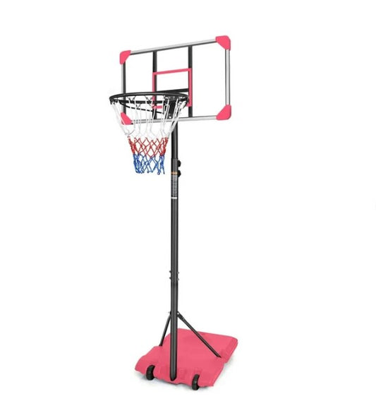 Shinpt 5.6-7ft Portable Basketball Hoop Outdoor, 28 Inch Kids/Youth Basketball Hoop, Outdoor Portable Basketball Goal System with Stable Base and Wheels, Pink