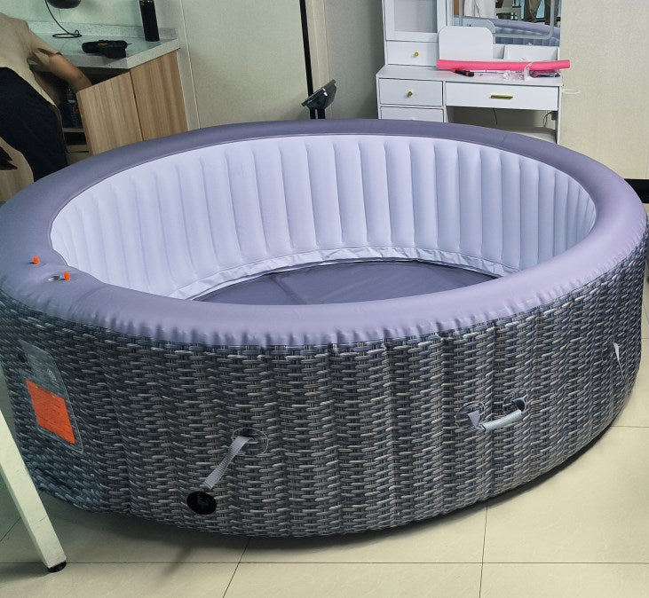 Shinpt 10Ft Round Inflatable Hot Tub Portable for Summer Water Party, Massage Jets Home Spa Tub for Teens and Adults with Control Panel, Bubble Massage Spa Set with Wood grain pattern