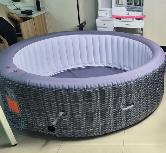 Shinpt 10Ft Round Inflatable Hot Tub Portable for Summer Water Party, Massage Jets Home Spa Tub for Teens and Adults with Control Panel, Bubble Massage Spa Set with Wood grain pattern