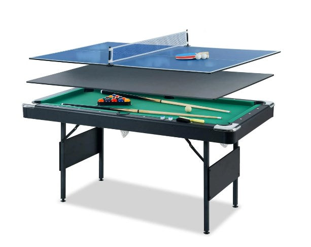 5.5 ft 3 in 1 Muitfunctional Game Table with Pool Tables, Ping Pong Tables and Dining Tables, Indoor Game Talbe for Adults & Kids, Folding Billiard Pool Table with Complete Accessories, Green