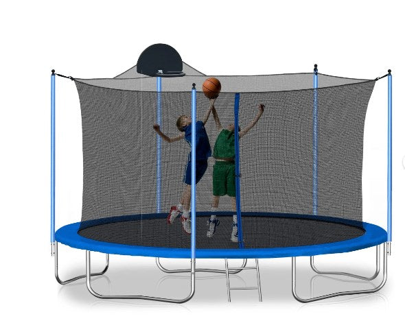 14 FT Outdoor Trampoline for Adults with Enclosure Net and Ladder, Heavy Duty Backyard Metal Trampoline for Garden and Outdoor, Patio Trampoline(Blue+Black)